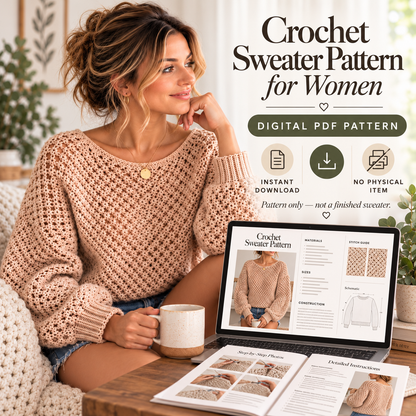 Textured Crochet Sweater Pattern PDF – Women's Long Sleeve Pullover