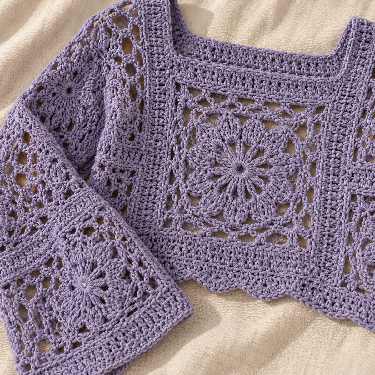 Cornflower Sweater Crochet Pattern PDF – Granny Square Lace Boho Pullover