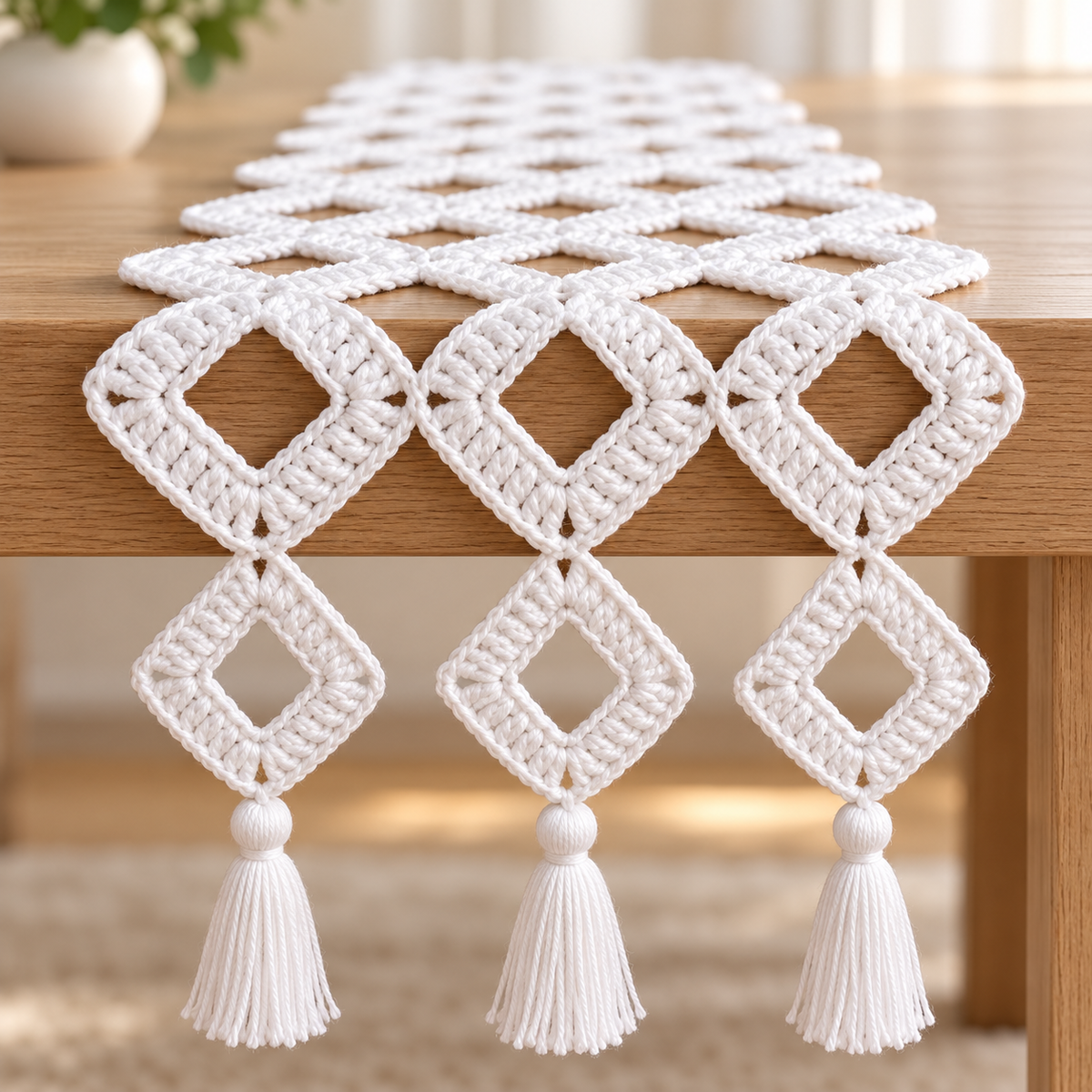 Crochet Table Runner Pattern PDF – Easy Granny Square, No-Sew Boho Decor