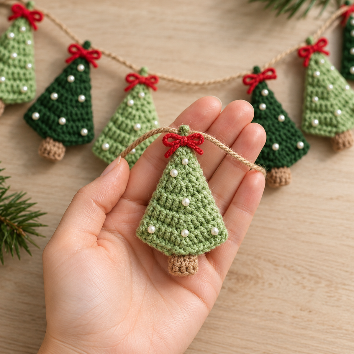 Crochet Christmas Tree Garland Pattern PDF – Mini Tree Holiday Decorations