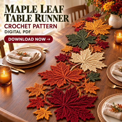 Maple Leaf Crochet Table Runner Pattern PDF – Autumn Botanical Decor