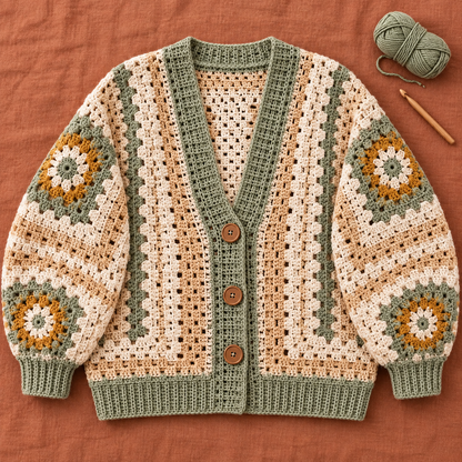 Granny Square Cardigan Crochet Pattern – Beginner Oversized Sweater XS–5XL PDF