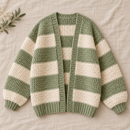 Oversized Chunky Cardigan Crochet Pattern PDF – Striped Sweater