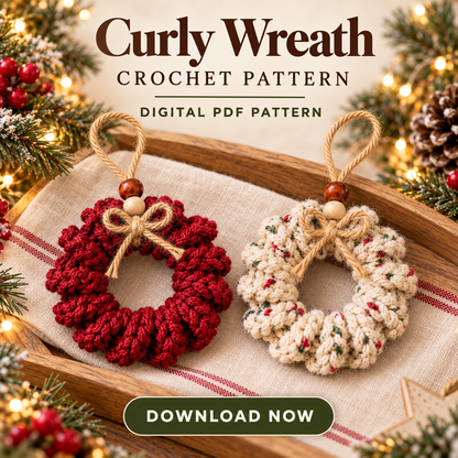 Curly Christmas Wreath Crochet Pattern PDF – Mini Tree Ornament