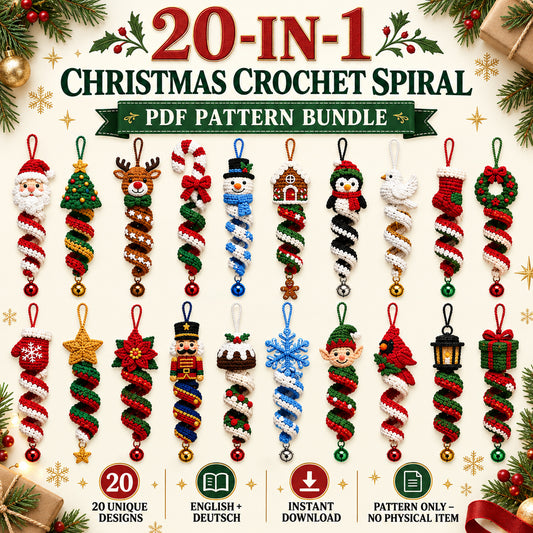 20 Christmas Crochet Spiral Patterns Bundle PDF – Holiday Ornaments