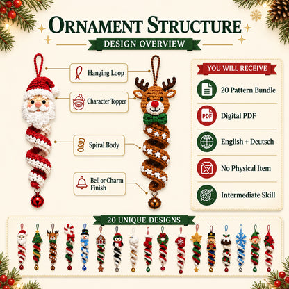 20 Christmas Crochet Spiral Patterns Bundle PDF – Holiday Ornaments
