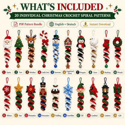20 Christmas Crochet Spiral Patterns Bundle PDF – Holiday Ornaments
