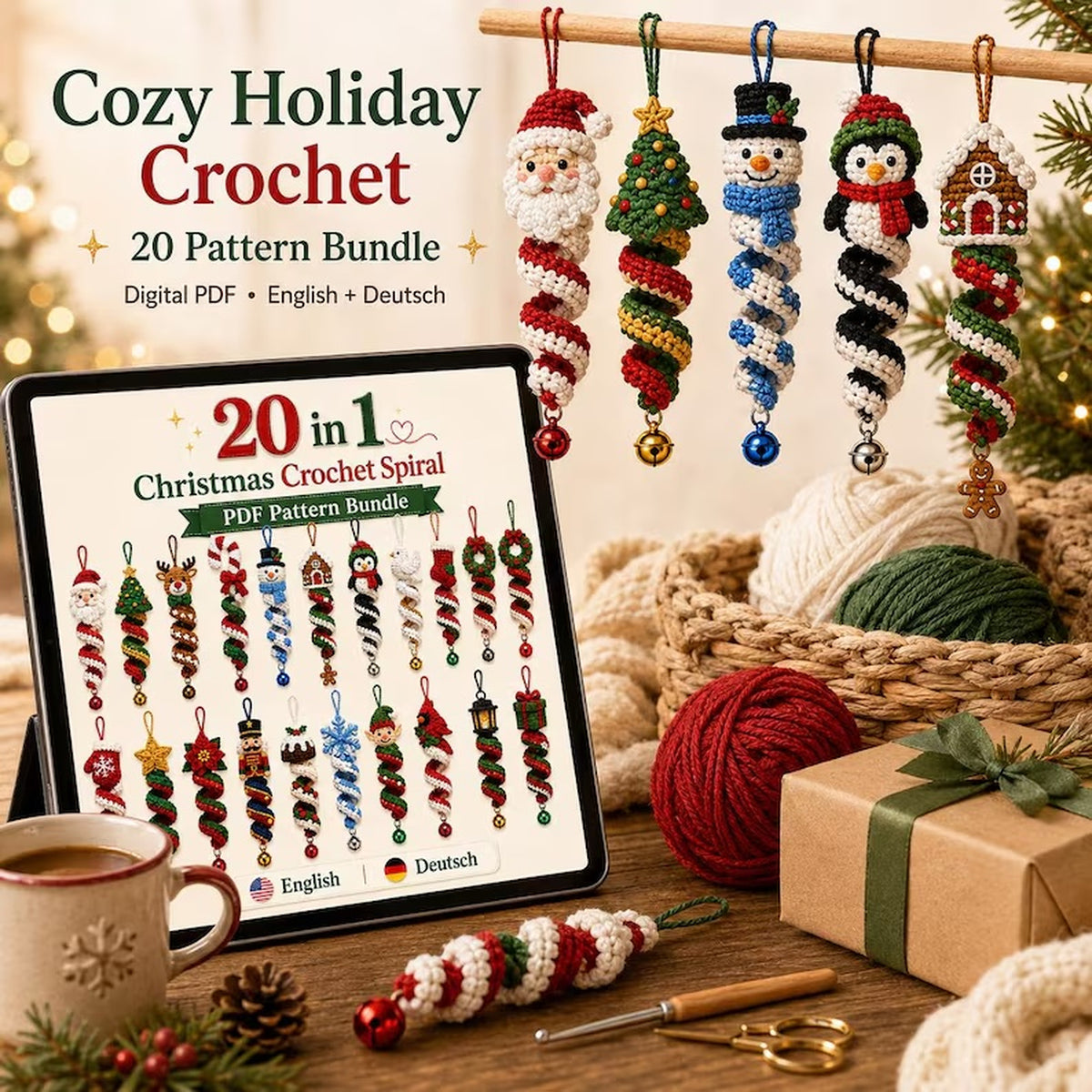 20 Christmas Crochet Spiral Patterns Bundle PDF – Holiday Ornaments
