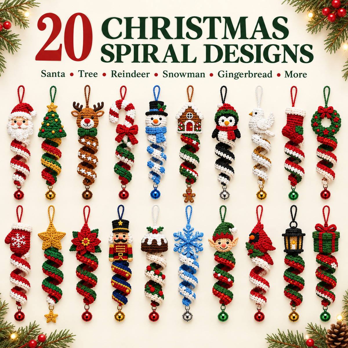 20 Christmas Crochet Spiral Patterns Bundle PDF – Holiday Ornaments