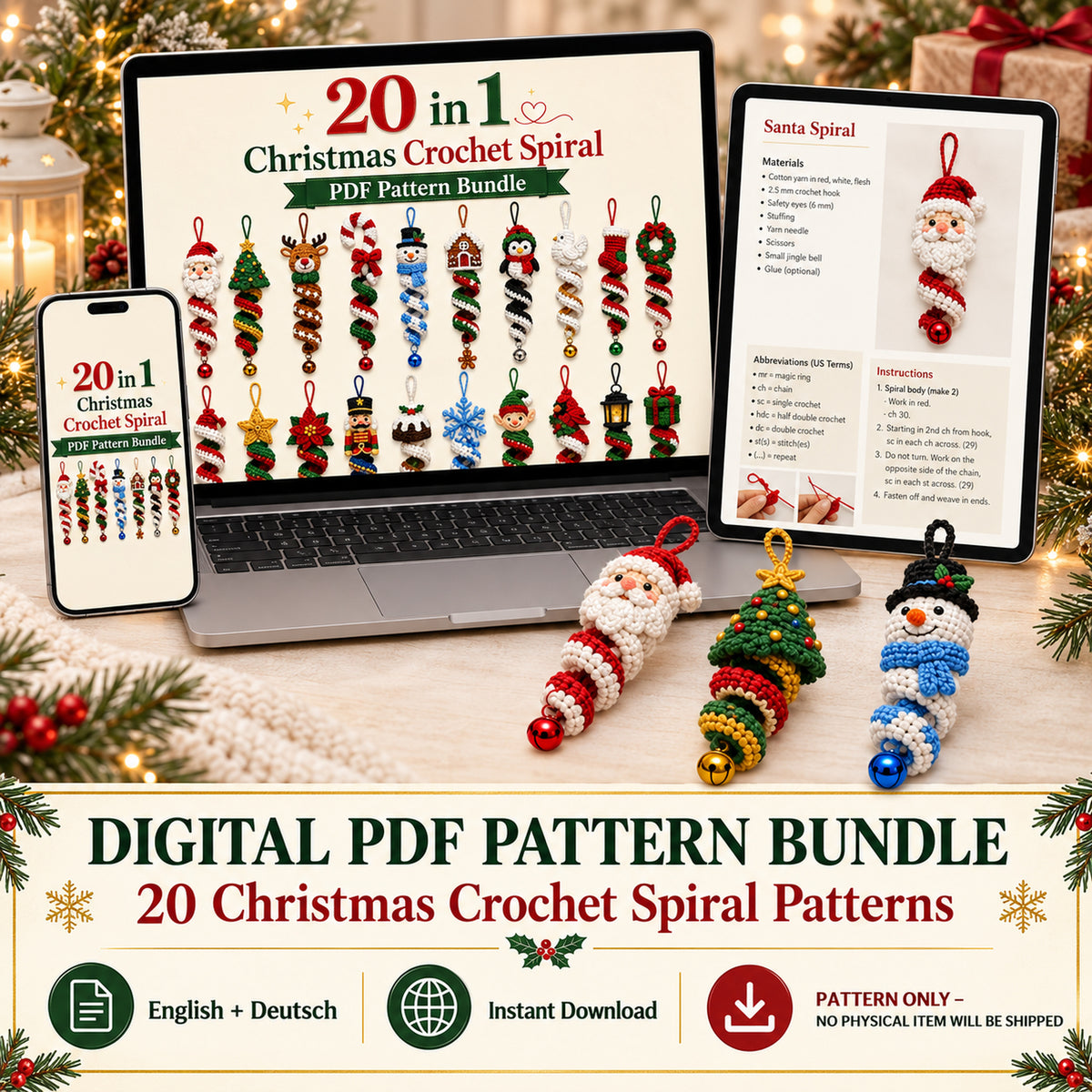 20 Christmas Crochet Spiral Patterns Bundle PDF – Holiday Ornaments