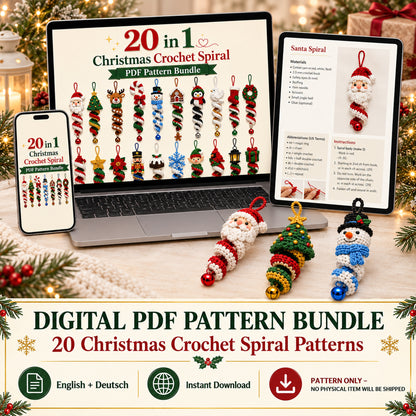 20 Christmas Crochet Spiral Patterns Bundle PDF – Holiday Ornaments