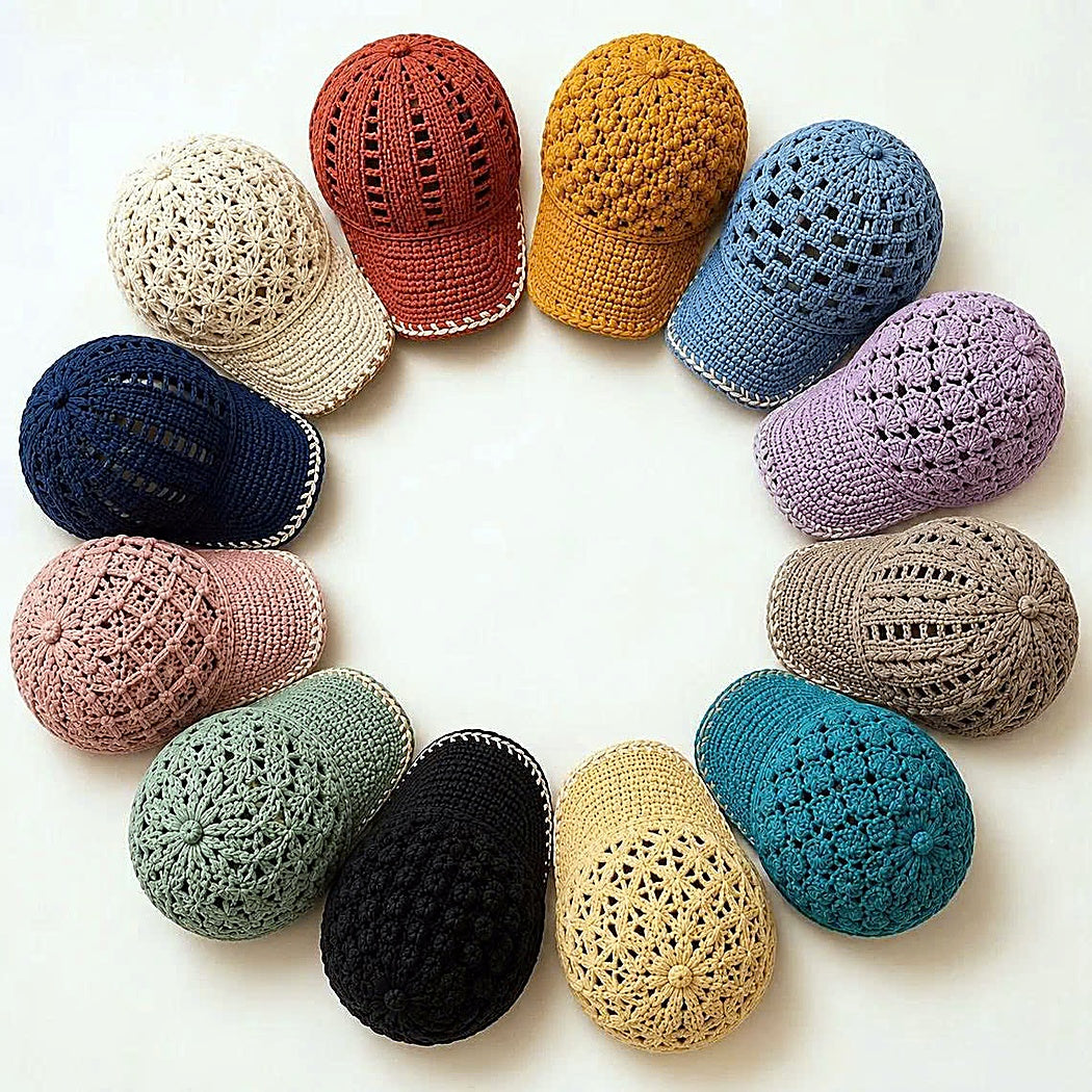 12 Crochet Cap Patterns Bundle | Lace Baseball Hat | Summer Crochet PDF Download