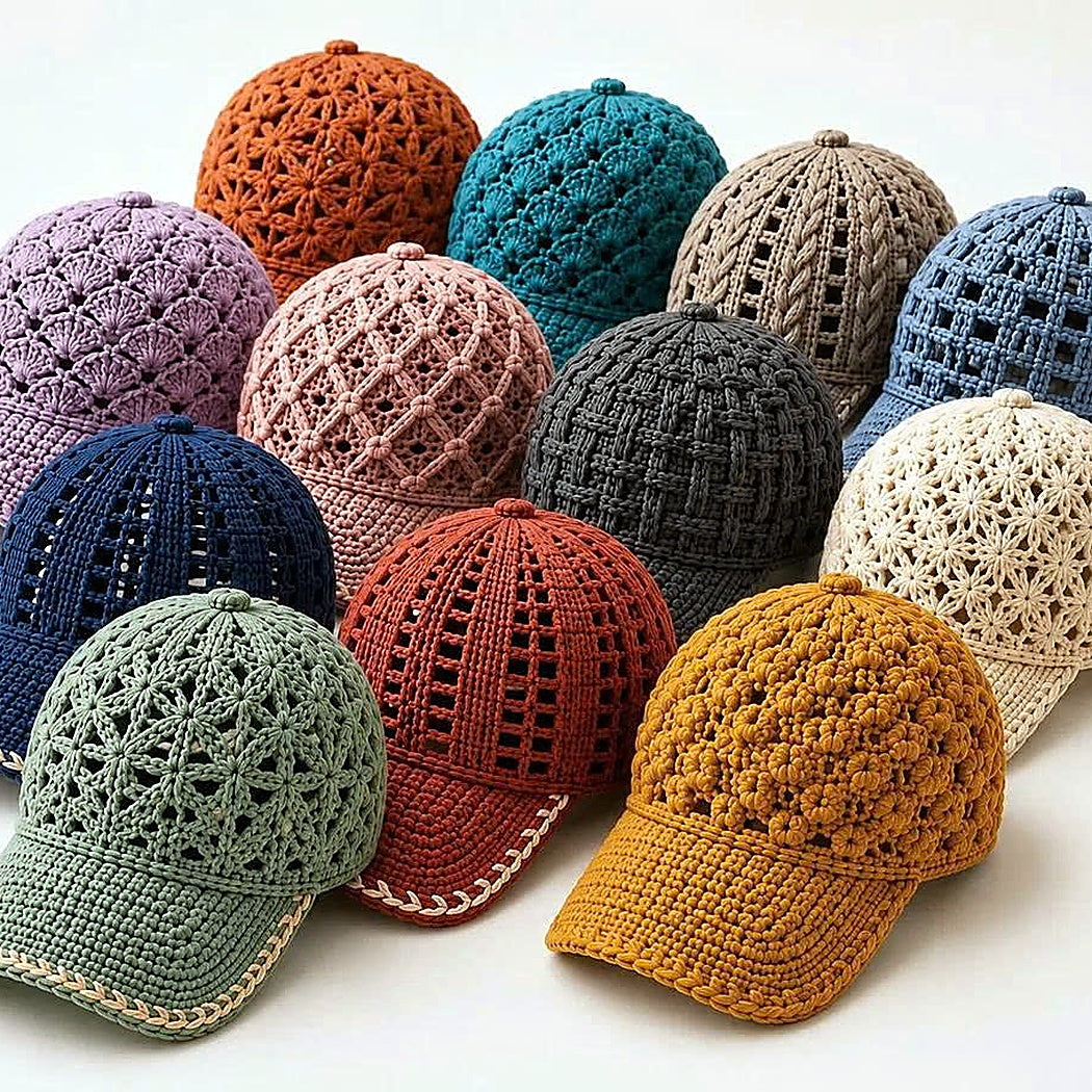 12 Crochet Cap Patterns Bundle | Lace Baseball Hat | Summer Crochet PDF Download