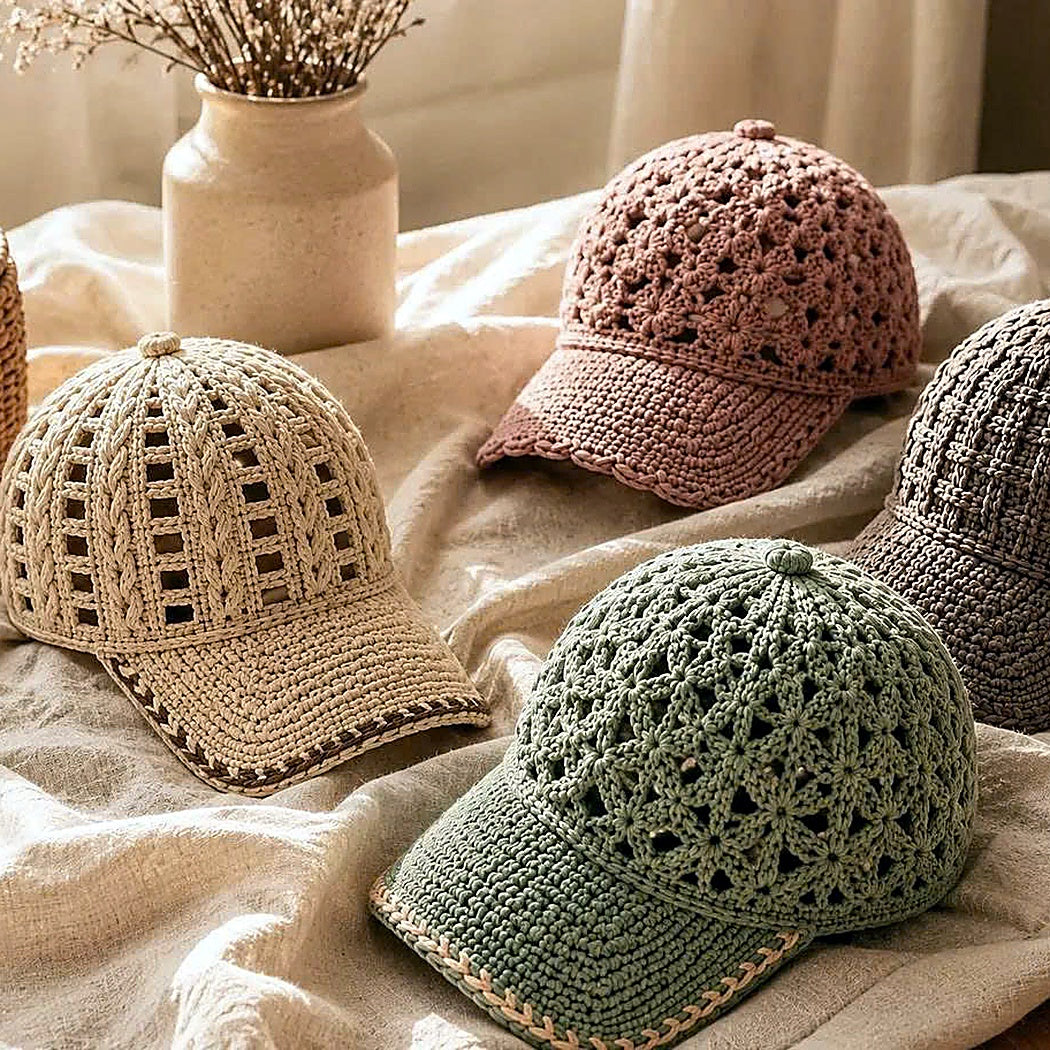 12 Crochet Cap Patterns Bundle | Lace Baseball Hat | Summer Crochet PDF Download