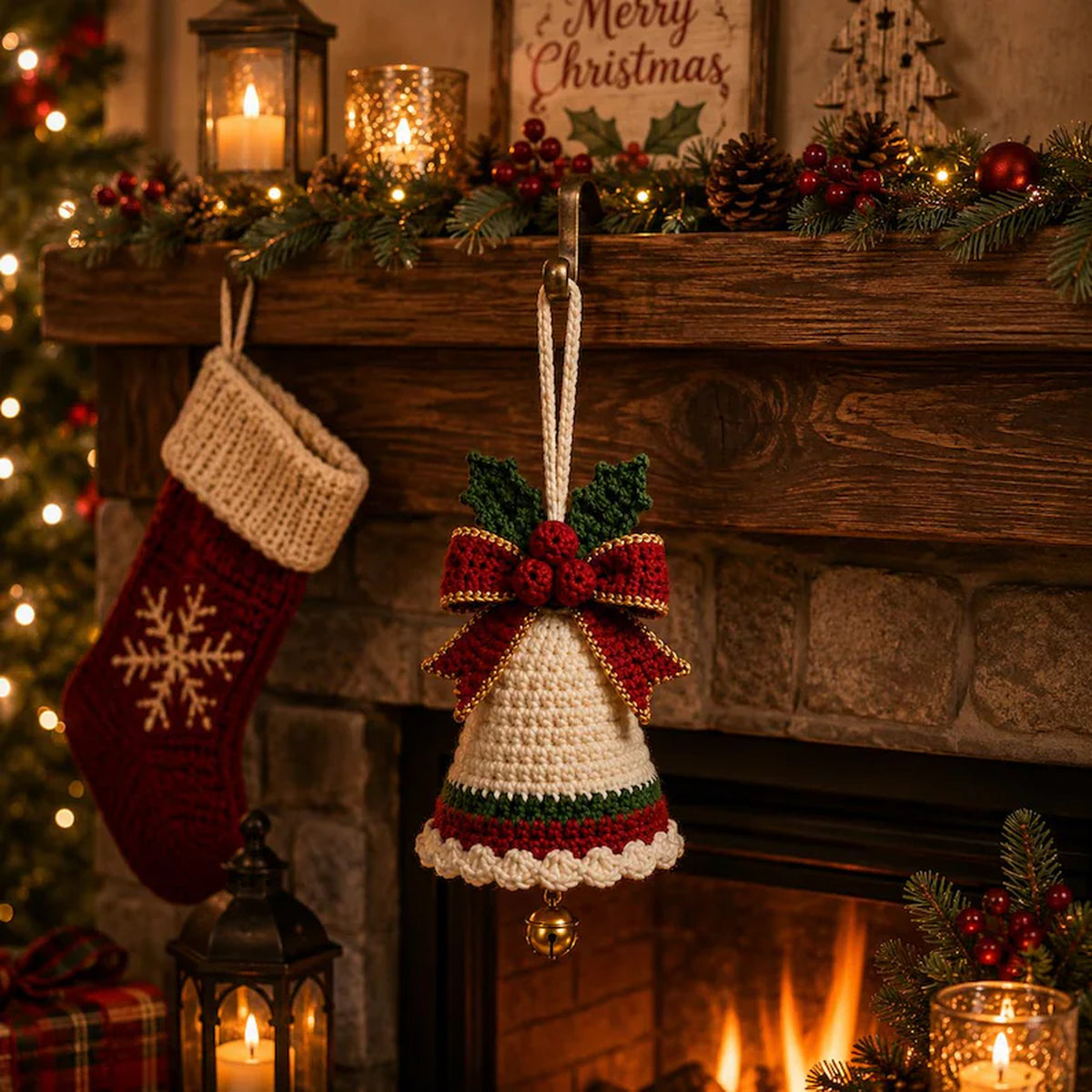 3-in-1 Crochet Christmas Bell Ornament Pattern PDF – Bow, Poinsettia & Snowflake