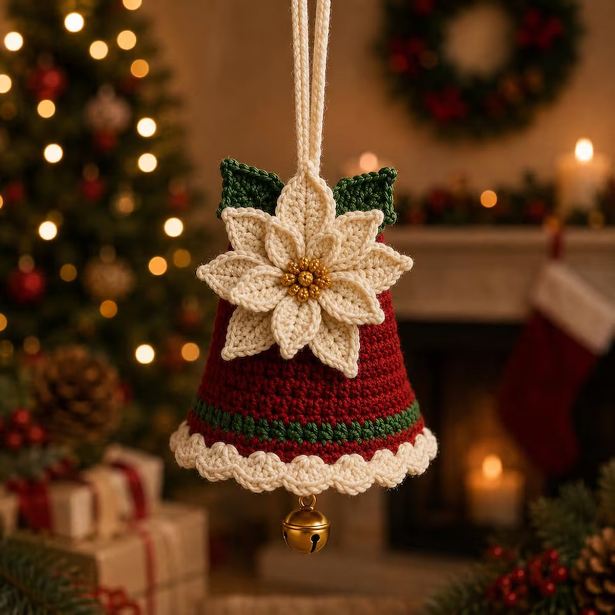 3-in-1 Crochet Christmas Bell Ornament Pattern PDF – Bow, Poinsettia & Snowflake
