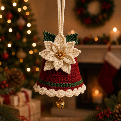 3-in-1 Crochet Christmas Bell Ornament Pattern PDF – Bow, Poinsettia & Snowflake