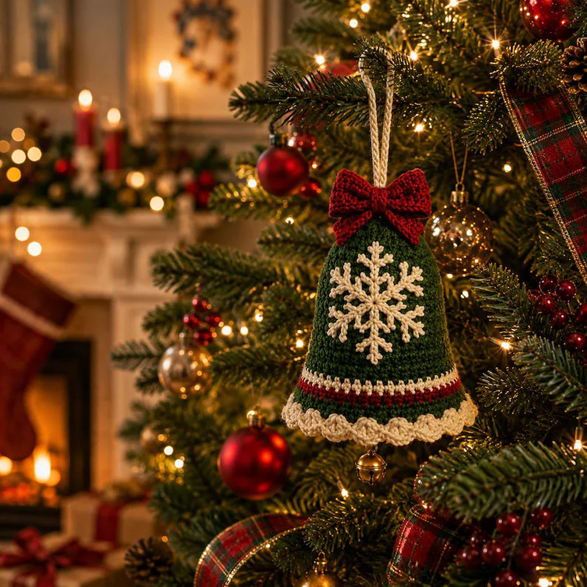 3-in-1 Crochet Christmas Bell Ornament Pattern PDF – Bow, Poinsettia & Snowflake