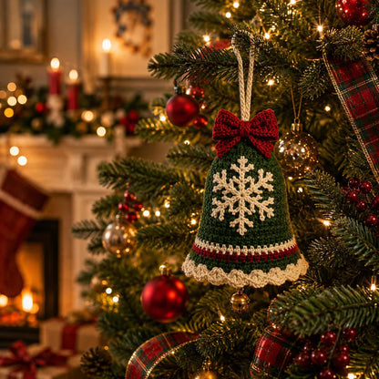 3-in-1 Crochet Christmas Bell Ornament Pattern PDF – Bow, Poinsettia & Snowflake
