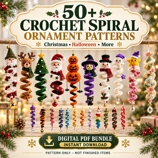 50+ crochet spiral ornament pattern bundle for Halloween and Christmas