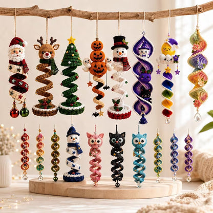 Crochet spiral hanging decorations for Christmas and Halloween