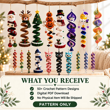 50+ digital crochet spiral ornament patterns PDF bundle