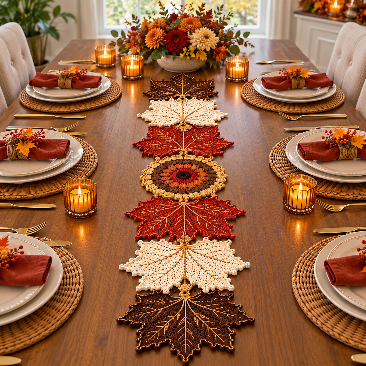Autumn Maple Leaf Crochet Pattern PDF | Fall Table Runner & Thanksgiving Decor
