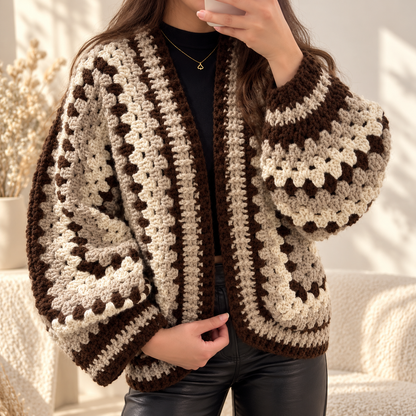 Granny Hexagon Cardigan Crochet Pattern PDF – Bulky Yarn Sweater