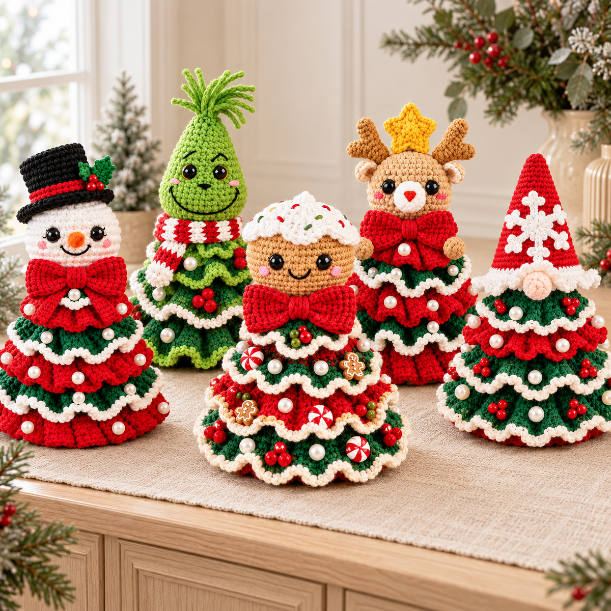 5-in-1 Christmas Tree Crochet Pattern Bundle PDF – Reindeer, Snowman & More