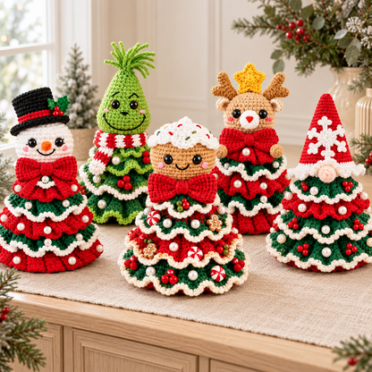 5-in-1 Christmas Tree Crochet Pattern Bundle PDF – Reindeer, Snowman & More