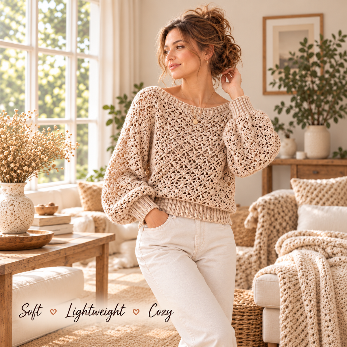 Lace Crochet Sweater Pattern PDF – Openwork Pullover XS–5XL