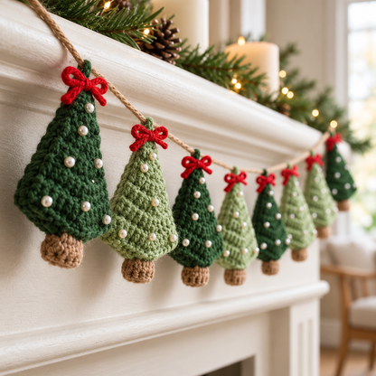 Crochet Christmas Tree Garland Pattern PDF – Mini Tree Holiday Decorations