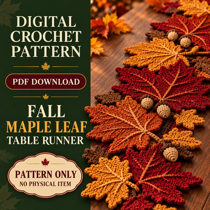 Fall Maple Leaf Table Runner Crochet Pattern – Acorn Autumn Decor PDF