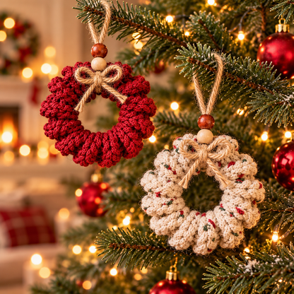 Curly Christmas Wreath Crochet Pattern PDF – Mini Tree Ornament