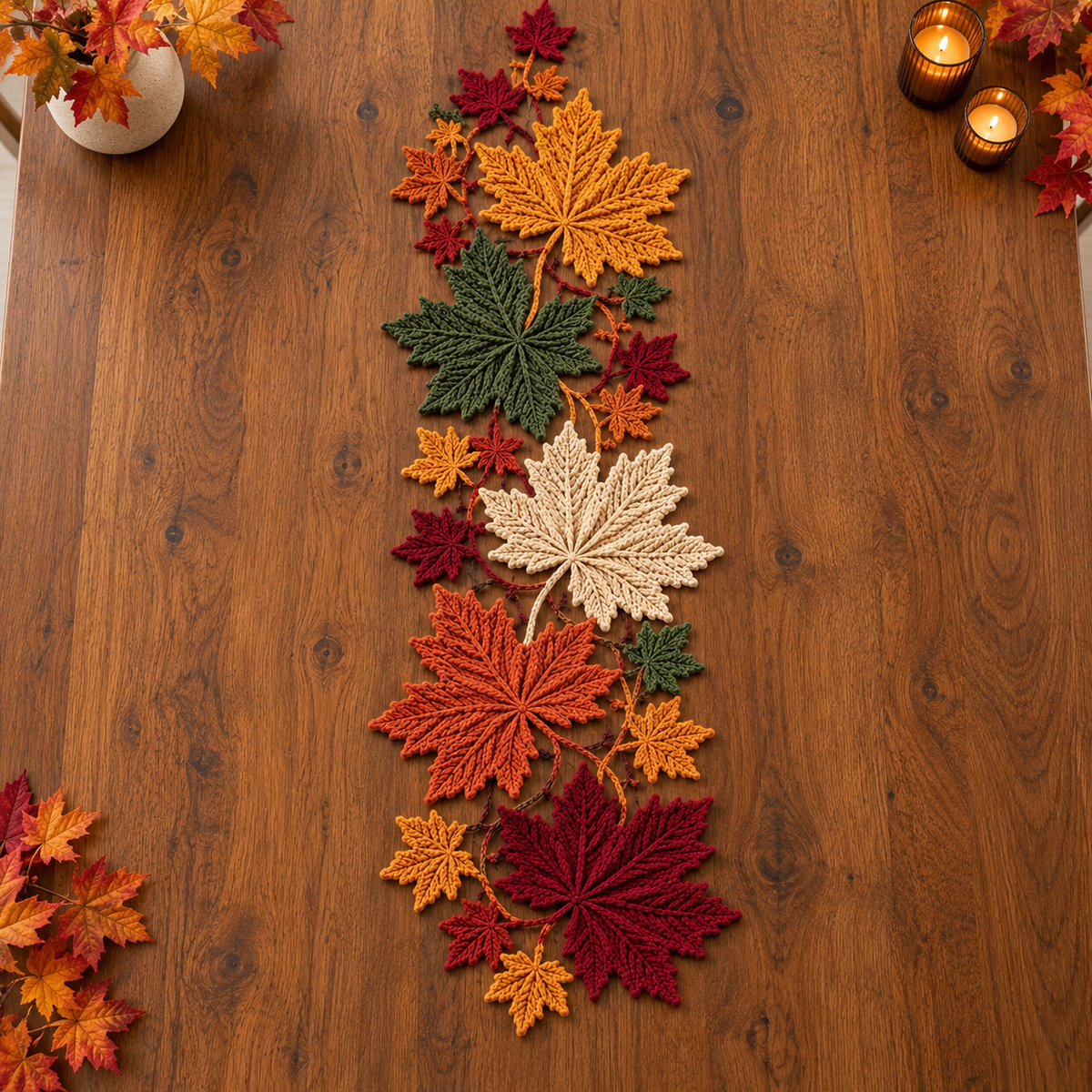 Maple Leaf Crochet Table Runner Pattern PDF – Autumn Botanical Decor