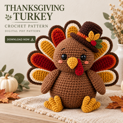 Thanksgiving Turkey Crochet Pattern PDF – Fall Amigurumi with Top Hat