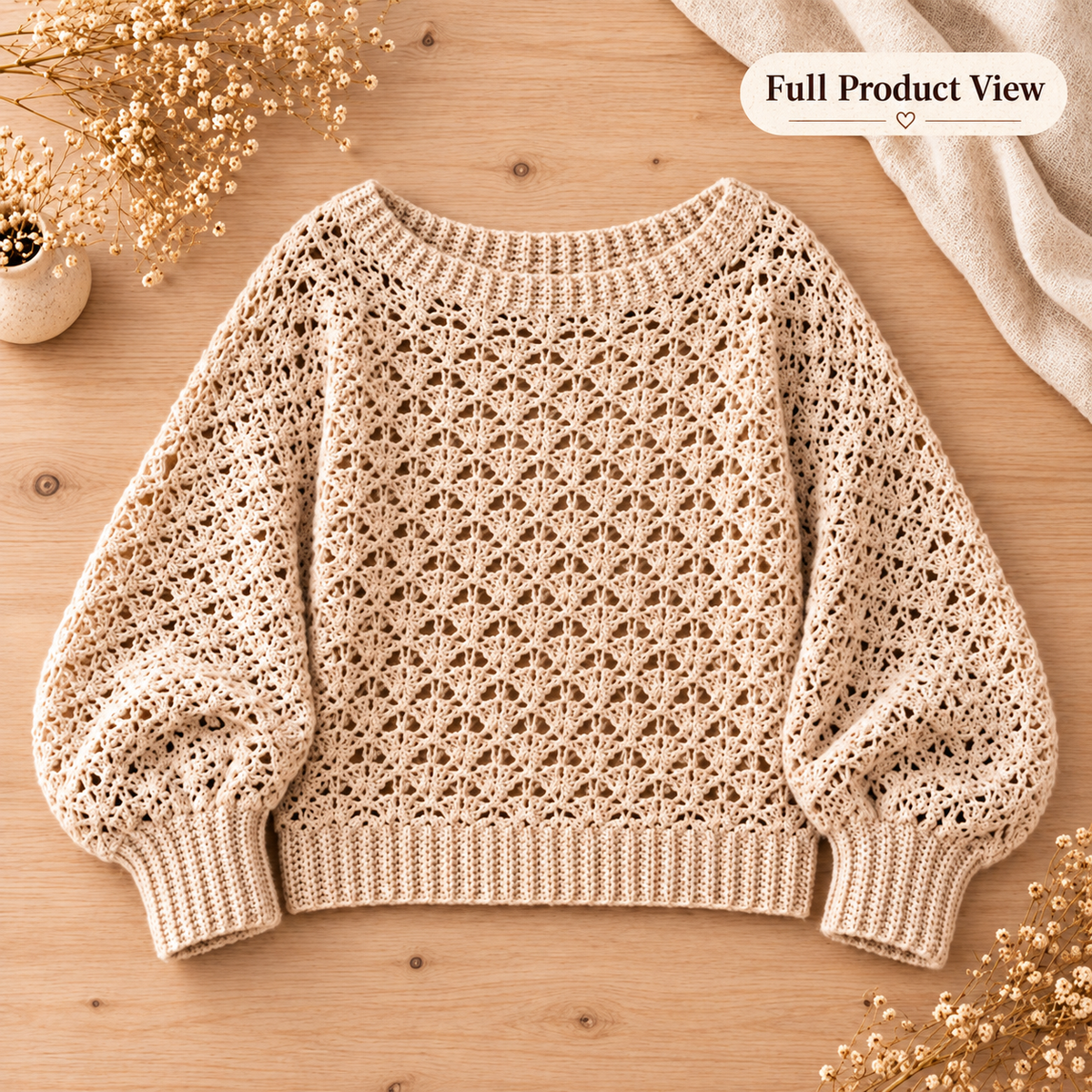 Lace Crochet Sweater Pattern PDF – Openwork Pullover XS–5XL