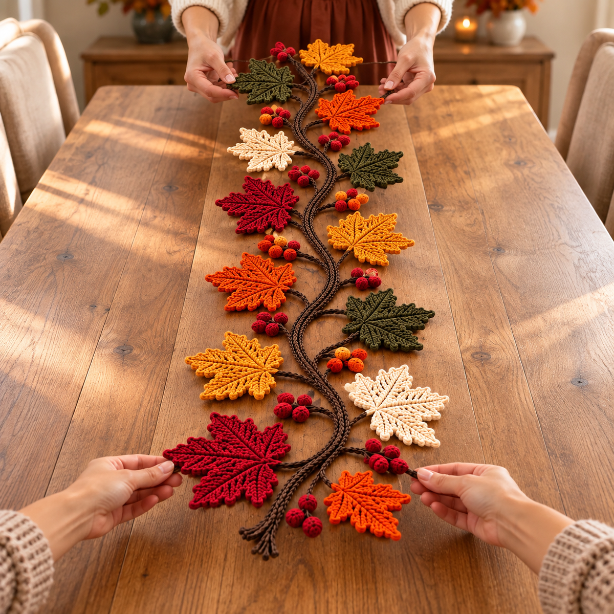 Autumn Leaf Table Runner Crochet Pattern PDF – Maple Leaf Vine Decor