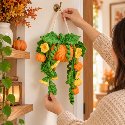 Pumpkin Hanging Plant Crochet Pattern PDF – Fall Wall Decor