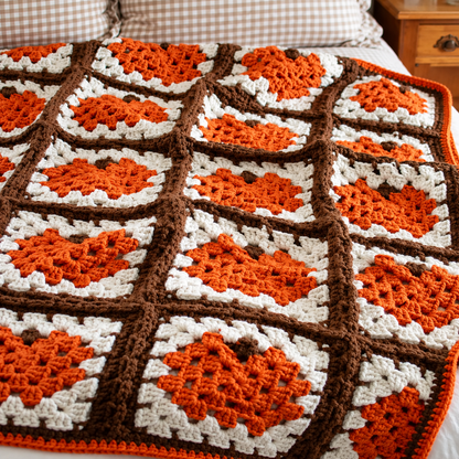 Pumpkin Granny Square Blanket Crochet Pattern PDF – Easy Fall Throw