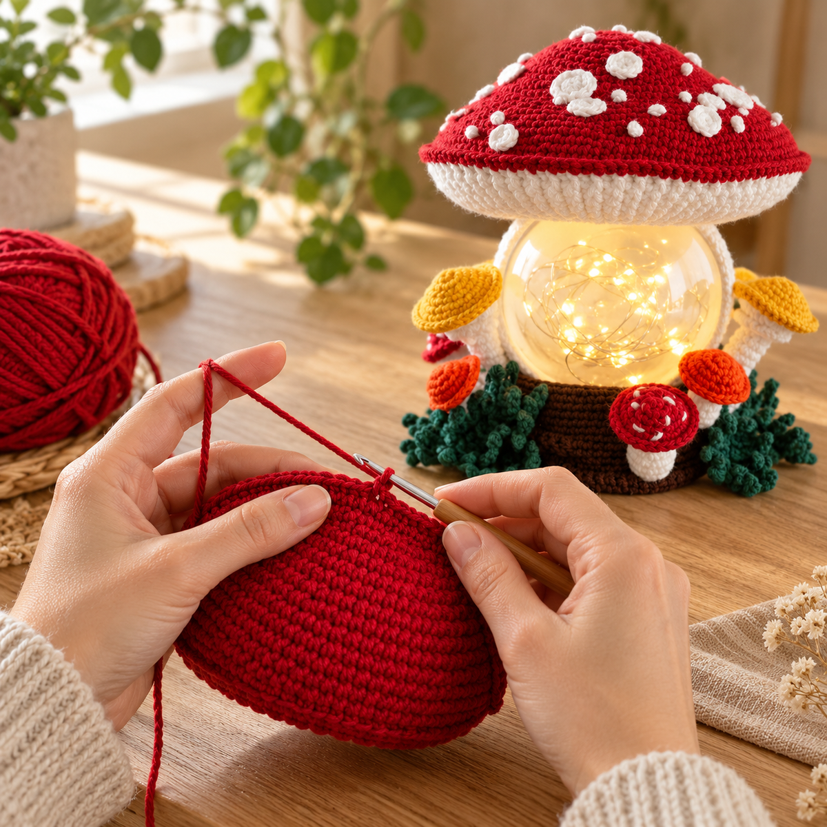 Amanita Mushroom Crochet Pattern PDF – Light Up Amigurumi Mushroom