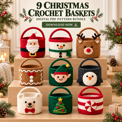 9 Christmas Crochet Basket Patterns PDF Bundle – Santa, Snowman & Reindeer