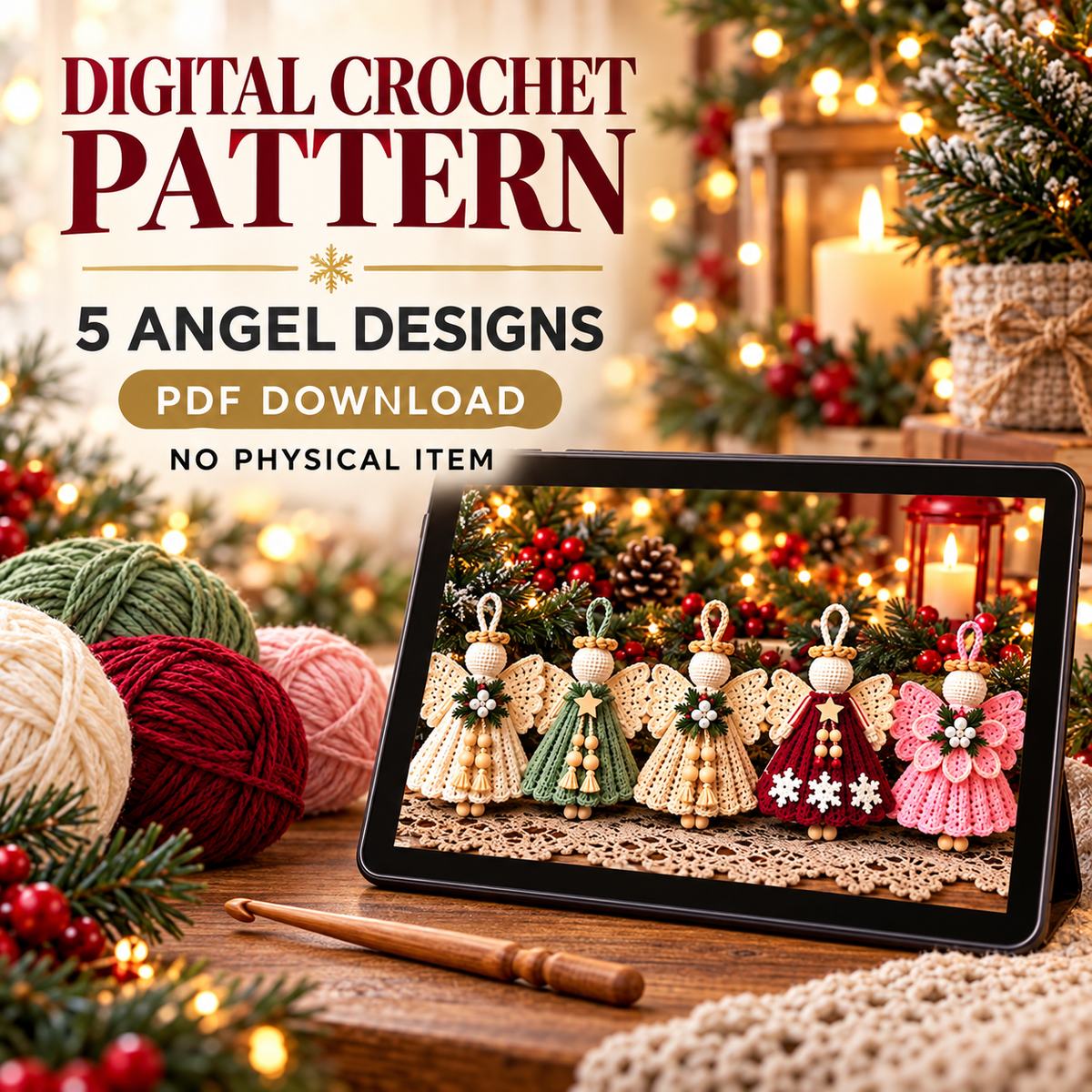 5 Crochet Angel Ornament Patterns Bundle, Christmas Angel Amigurumi PDF, Tree Decorations