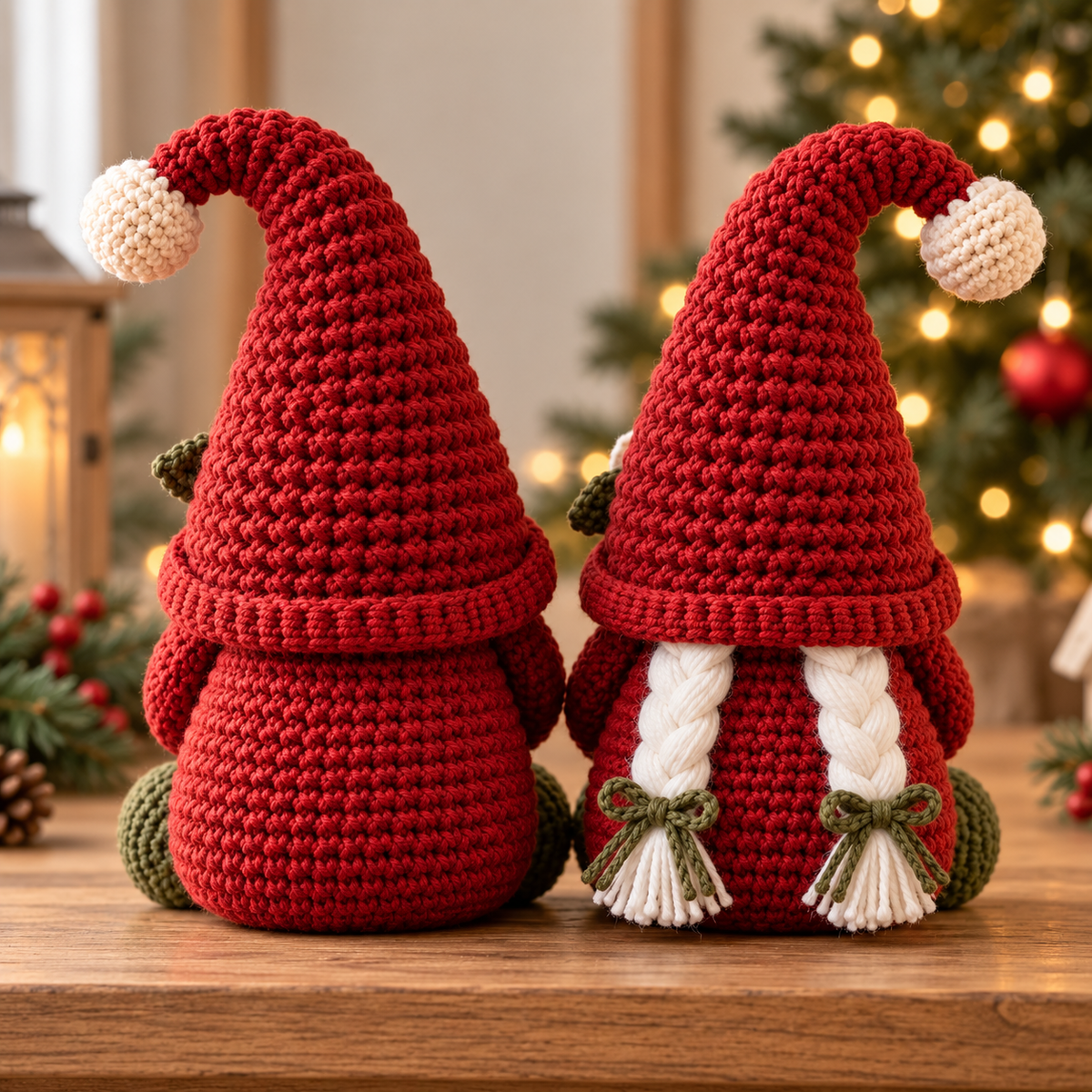 Christmas Gnome Couple Crochet Pattern PDF, Male & Female Amigurumi Shelf Sitters