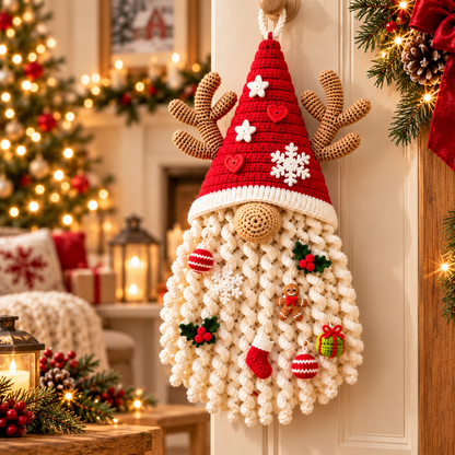 Christmas Gnome Door Hanger Crochet Pattern PDF – Santa Reindeer Gnome