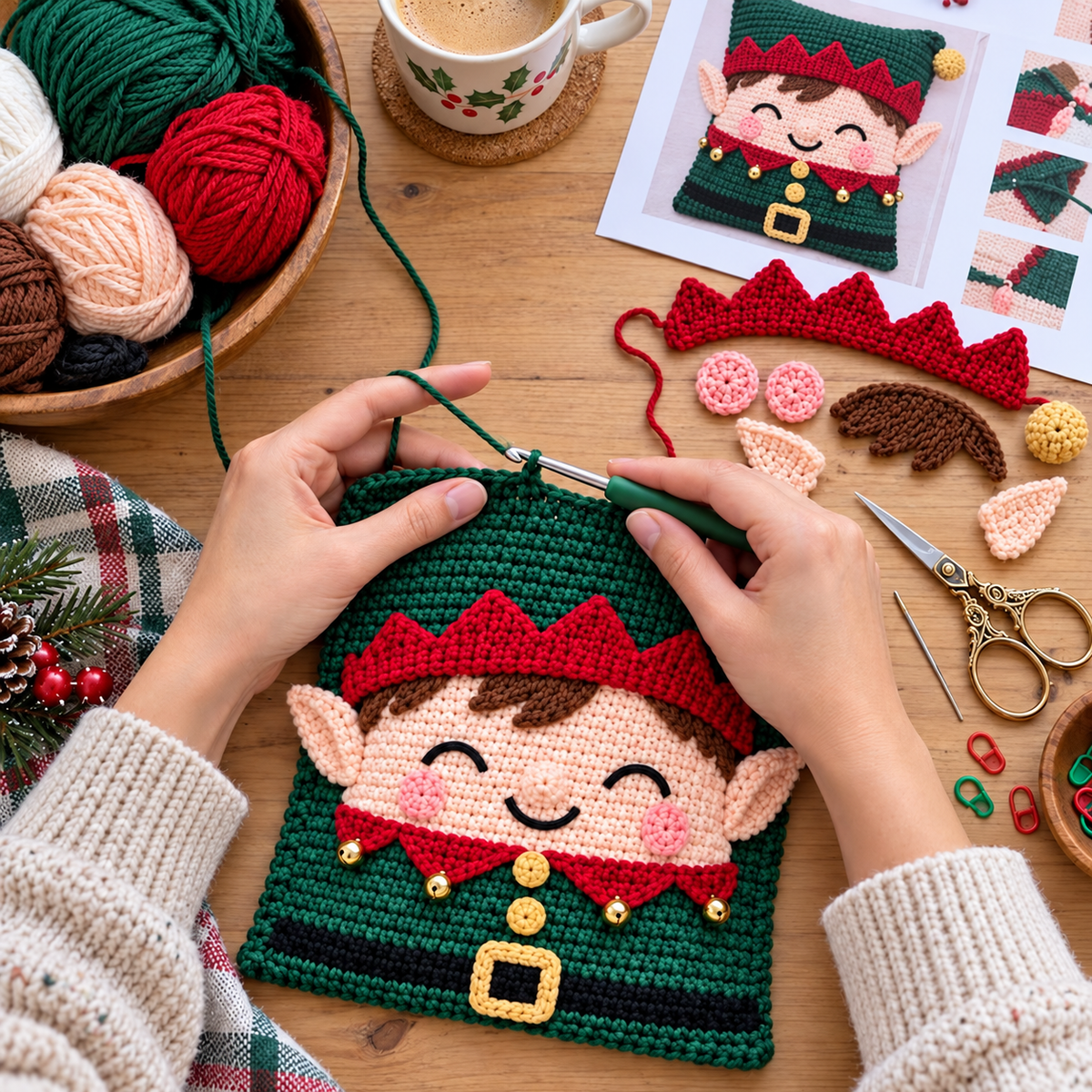 6 Christmas Crochet Pillow Patterns PDF Bundle – Santa, Snowman & Reindeer