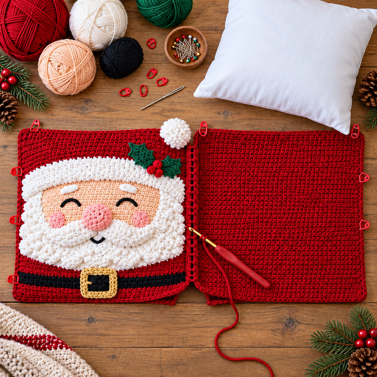 6 Christmas Crochet Pillow Patterns PDF Bundle – Santa, Snowman & Reindeer