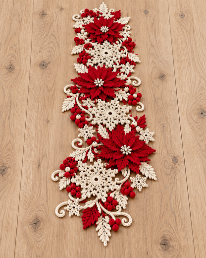 Poinsettia Snowflake Crochet Table Runner Pattern PDF – Christmas Decor