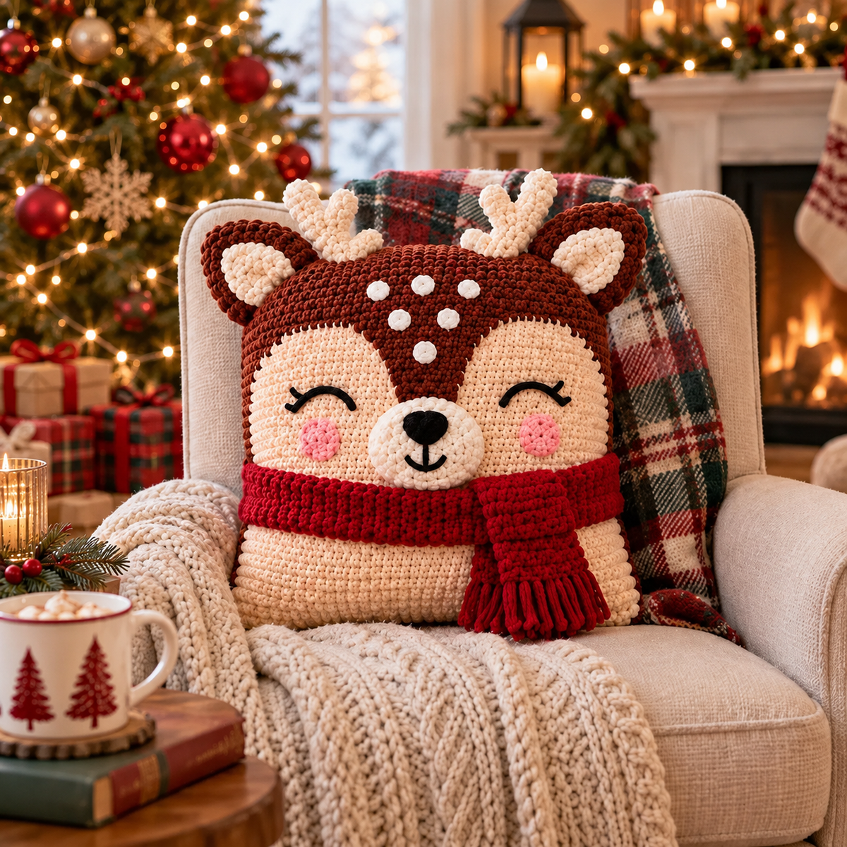 6 Christmas Crochet Pillow Patterns PDF Bundle – Santa, Snowman & Reindeer
