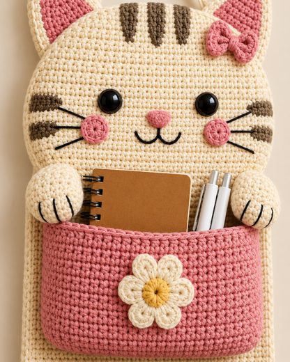Crochet Cat Wall Organizer Pattern PDF – Kawaii Hanging Storage
